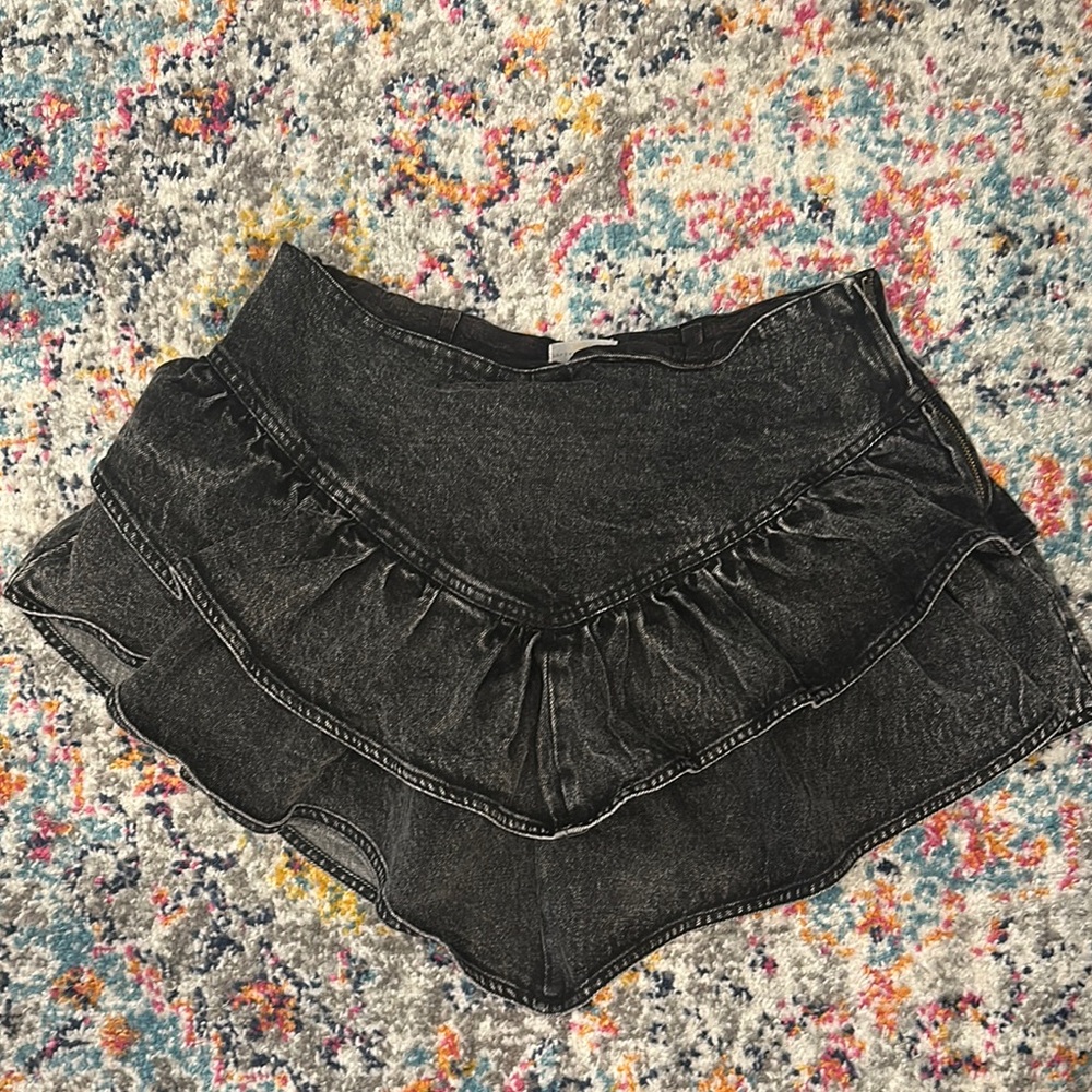 Black Ruffled Denim Skirt (lined) size L